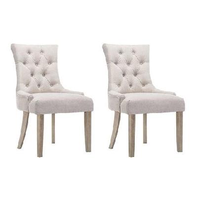 set of 2 dining chair beige cayes french provincial chairs wooden fabric retro cafe