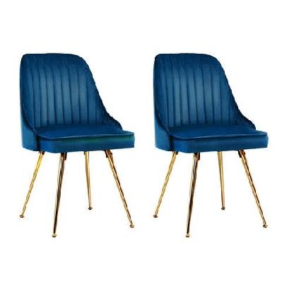 set of 2 dining chairs retro chair cafe kitchen modern metal legs velvet blue