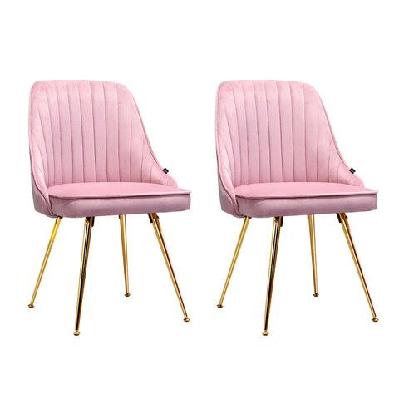 set of 2 dining chairs retro chair cafe kitchen modern iron legs velvet pink