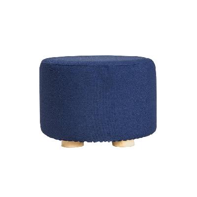 la bella dark blue fabric ottoman round wooden leg foot stool