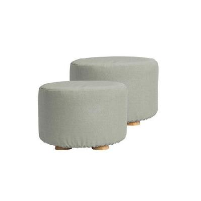 la bella 2 set grey fabric ottoman round wooden leg foot stool