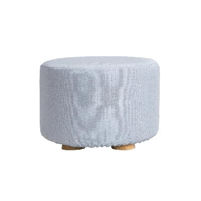 la bella light blue fabric ottoman round wooden leg foot stool