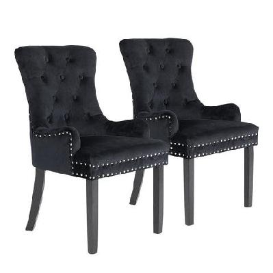 la bella 2 set black french provincial dining chair ring studded lisse velvet rubberwood
