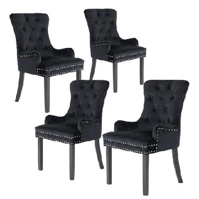 la bella 4 set black french provincial dining chair ring studded lisse velvet rubberwood
