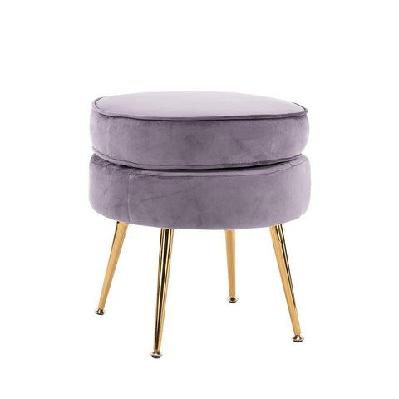 la bella grey round ottoman foot stool velvet fabric metal leg