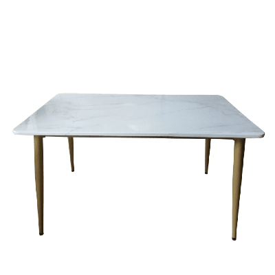 modern marble effect rectangular dining table 130cm - white and gold