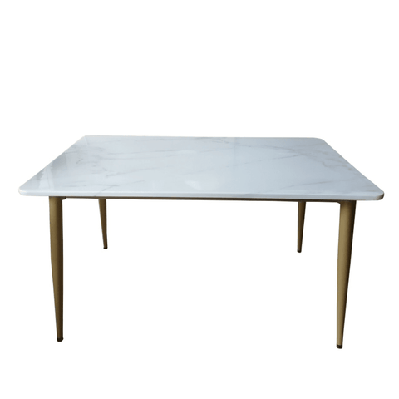 modern marble effect rectangular dining table 130cm - white and gold