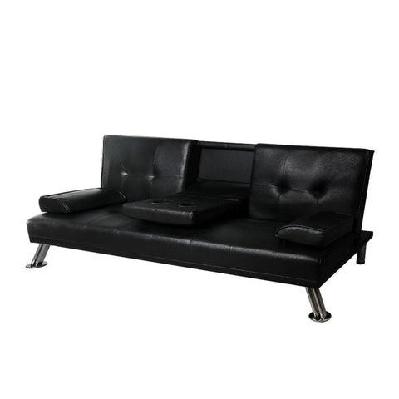 adjustable 3 seater pu leather sofa bed lounge futon couch with cup holder black