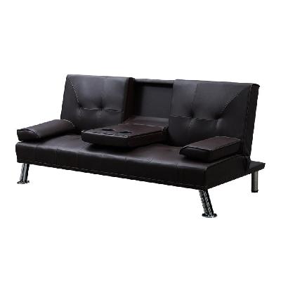 adjustable sofa bed lounge futon couch leather beds 3 seater cup holder recliner brown