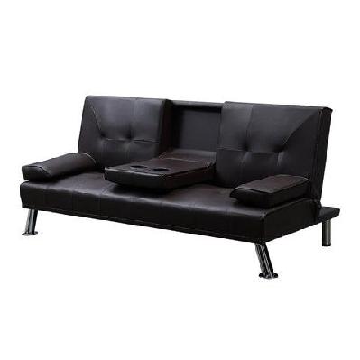 adjustable sofa bed lounge futon couch leather beds 3 seater cup holder recliner brown