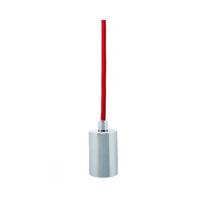 alba chrome hanging pendant lamp - red fabric cable