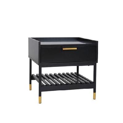 alcone wooden bedside nightstand side table w/ gold accents - satin black