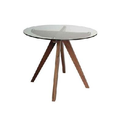amelia collection round glass dining table - 90cm - walnut