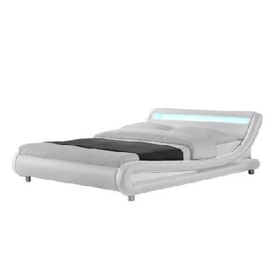 modern designer queen pu leather bed frame with led light - white