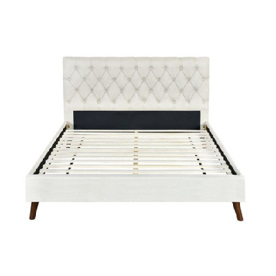 modern fabric bed frame king single size wooden legs w/ bed head - cream