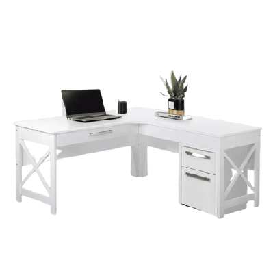 andy l-shaped office computer manage executive working desk w/ mobile pedestal - distressed white