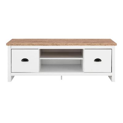 ari modern 2-drawer small tv stand entertainment unit - oak and white