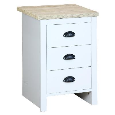 ari modern bedside nightstand end lamp side table w/ 3-drawers - oak and white