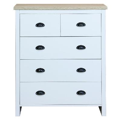 ari modern chest of 5-drawers tallboy dresser storage cabinet - oak and white