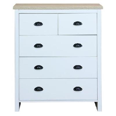ari modern chest of 5-drawers tallboy dresser storage cabinet - oak and white