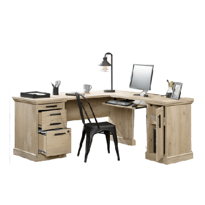 ariella l-shaped computer home office corner desk w/ 4-drawers -prime oak