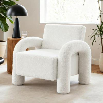 armchair accent chair lounge sofa couch curved seat boucle white