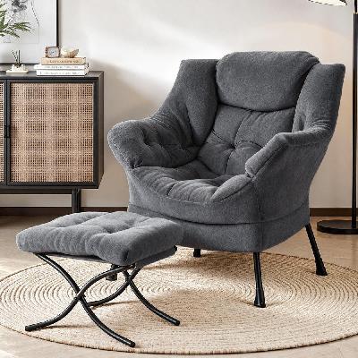 armchair accent chair ottoman lounge footrest velvet grey
