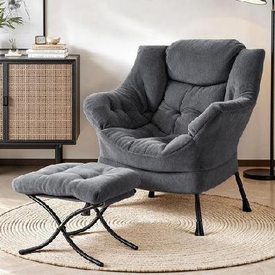 armchair accent chair ottoman lounge footrest velvet grey