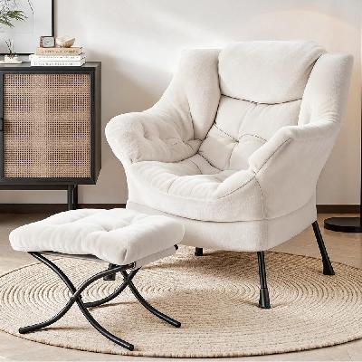 armchair accent chair ottoman lounge footrest velvet white