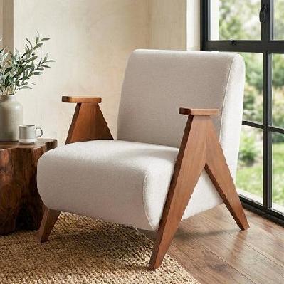 armchair accent chair sturdy upholstered solid wood chenille fabric white