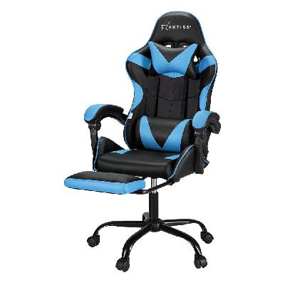 artiss 2 point massage gaming office chair footrest cyan blue