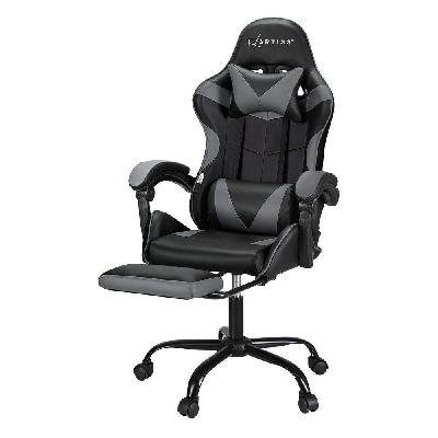 artiss 2 point massage gaming office chair footrest grey