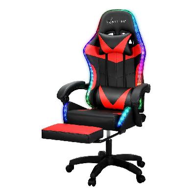 artiss 6 point massage gaming office chair 7 led footrest red