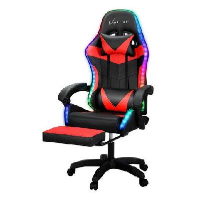 artiss 6 point massage gaming office chair 7 led footrest red