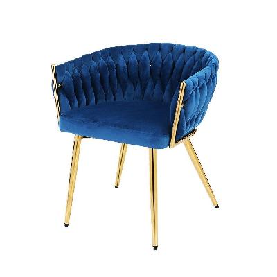 artiss dining chair cafe chair velvet upholstered woven back armrest blue
