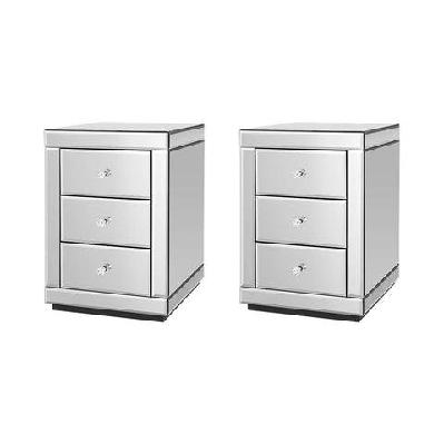 artiss set of 2 bedside tables drawers mirrored side end table cabinet nightstand