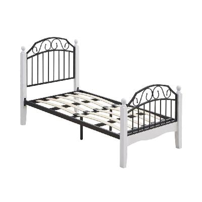 ashley single size bed frame wooden pole black metal frame - white