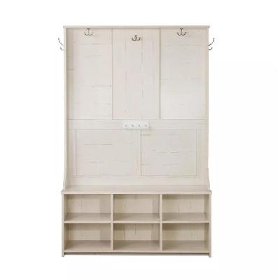 aster antique 6-shelves shoe storage cabinet display hall tree coat rack - antique white