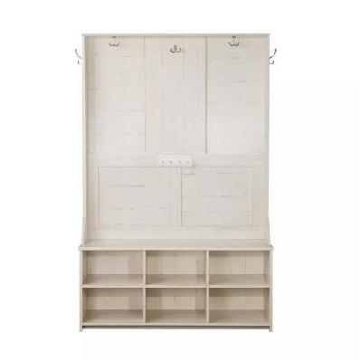 aster antique 6-shelves shoe storage cabinet display hall tree coat rack - antique white