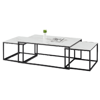 astrid set of 3 sintered stone nesting coffee table - black and white