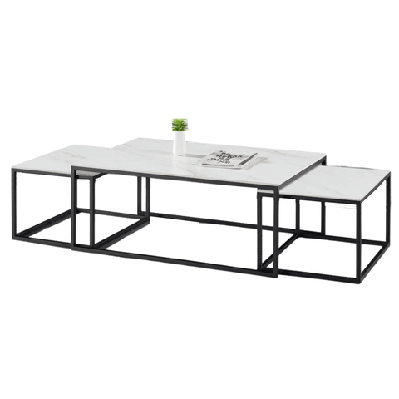 astrid set of 3 sintered stone nesting coffee table - black and white