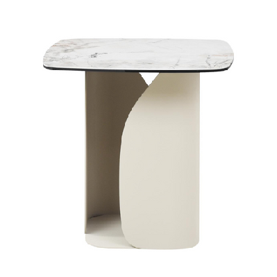 avalor marble effect ceramic tempered glass square end side table milan white