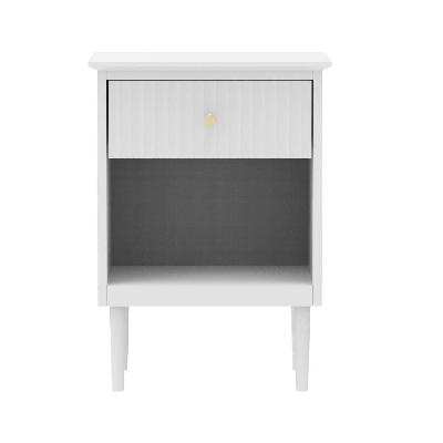 aveline nightstand bedside table open shelf 1-drawer white
