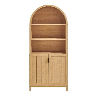 aziel arch wooden bookcase display shelf open storage 2-doors oak