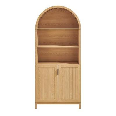 aziel arch wooden bookcase display shelf open storage 2-doors oak