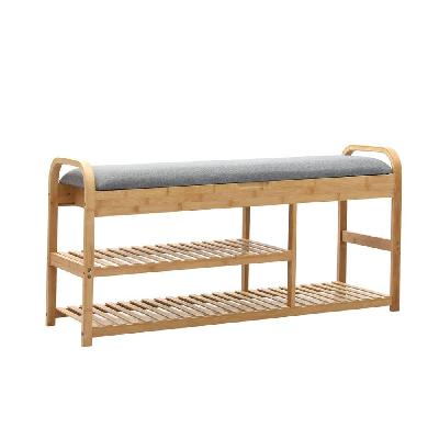bamboo shoe rack bench with storage and seat for entryway - natural