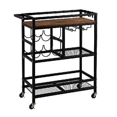 bar cart drinks trolley serving wine rack glass holder 3 hooks 72cm black