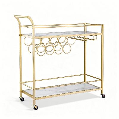 bar cart drinks trolley serving wine rack glass holder marble 85cm gold