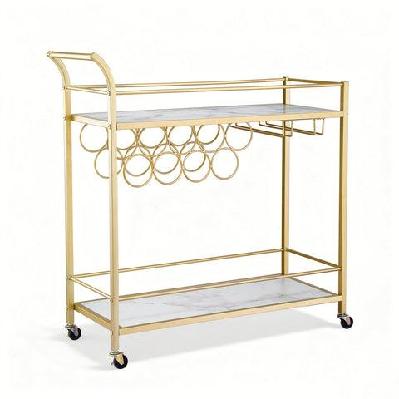 bar cart drinks trolley serving wine rack glass holder marble 85cm gold