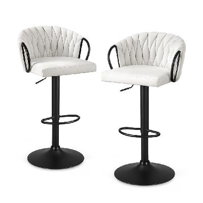 bar stool x2 kitchen dining chair counter gaslift woven velvet ivory